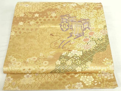 平和屋本店▼六通柄袋帯　唐織　道長御所車　本金　やまと誂製　正絹　逸品　DABI5491op