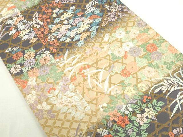 平和屋本店▼六通柄袋帯　唐織　能衣桧垣文　純金箔　正絹　逸品　DABI5493op