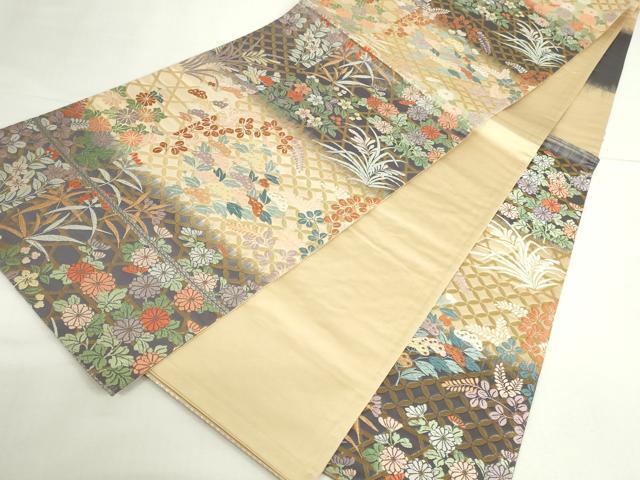 平和屋本店▼六通柄袋帯　唐織　能衣桧垣文　純金箔　正絹　逸品　DABI5493op