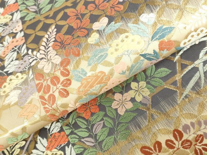 平和屋本店▼六通柄袋帯　唐織　能衣桧垣文　純金箔　正絹　逸品　DABI5493op