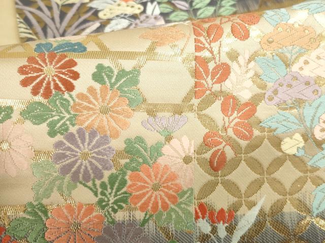 平和屋本店▼六通柄袋帯　唐織　能衣桧垣文　純金箔　正絹　逸品　DABI5493op