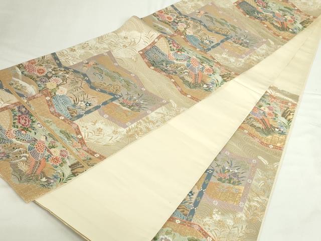 平和屋本店▼六通柄袋帯　唐織　屏風花鳥流水文　本金箔　正絹　逸品　DABI5495op