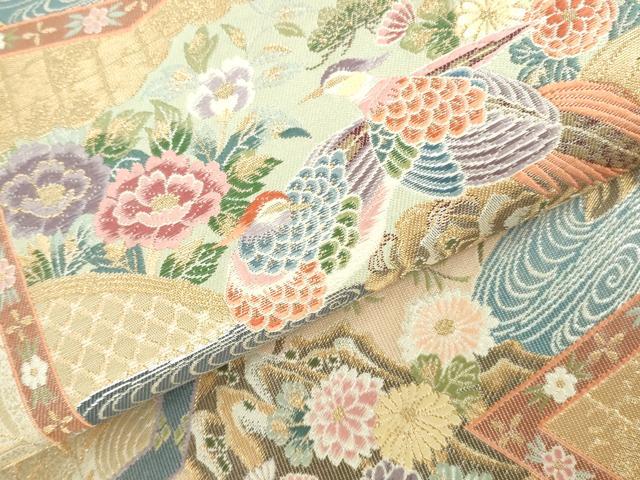 平和屋本店▼六通柄袋帯　唐織　屏風花鳥流水文　本金箔　正絹　逸品　DABI5495op