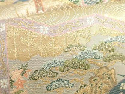 平和屋本店▼六通柄袋帯　唐織　屏風花鳥流水文　本金箔　正絹　逸品　DABI5495op