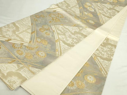 平和屋本店▼六通柄袋帯　渡橋花文　純金箔二重引　24金　正絹　逸品　DABI5496op