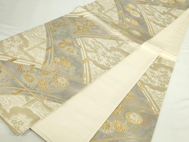 平和屋本店▼六通柄袋帯　渡橋花文　純金箔二重引　24金　正絹　逸品　DABI5496op