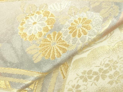 平和屋本店▼六通柄袋帯　渡橋花文　純金箔二重引　24金　正絹　逸品　DABI5496op