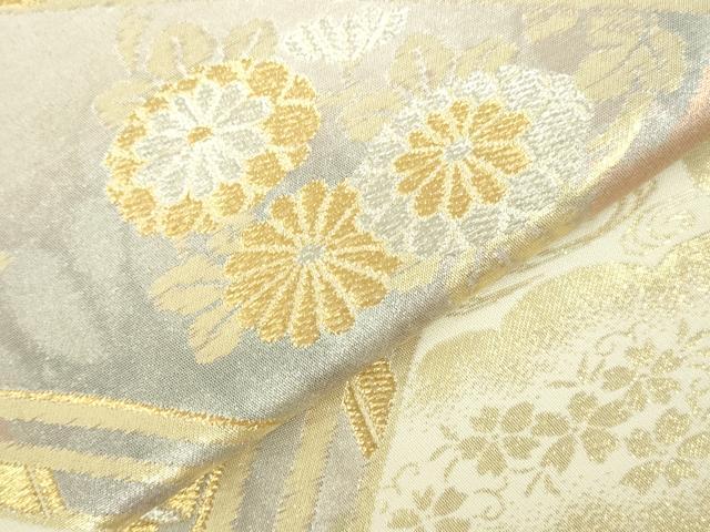 平和屋本店▼六通柄袋帯　渡橋花文　純金箔二重引　24金　正絹　逸品　DABI5496op