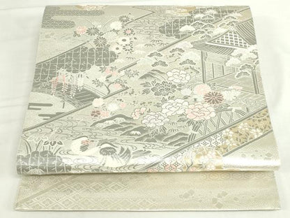 平和屋本店▼太鼓柄袋帯　唐織　松皮菱都乃詩　プラチナ本金箔　正絹　逸品　DABI5497op
