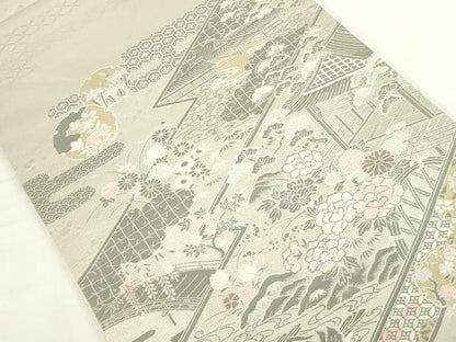 平和屋本店▼太鼓柄袋帯　唐織　松皮菱都乃詩　プラチナ本金箔　正絹　逸品　DABI5497op