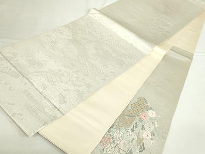 平和屋本店▼太鼓柄袋帯　唐織　松皮菱都乃詩　プラチナ本金箔　正絹　逸品　DABI5497op