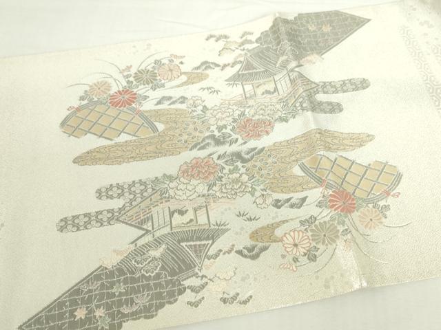 平和屋本店▼太鼓柄袋帯　唐織　松皮菱都乃詩　プラチナ本金箔　正絹　逸品　DABI5497op