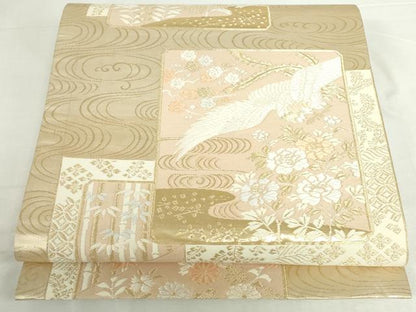 平和屋本店▼六通柄袋帯　唐織　風景色紙花鳥文　純金箔24K　正絹　逸品　DABI5498op