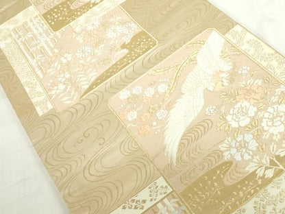 平和屋本店▼六通柄袋帯　唐織　風景色紙花鳥文　純金箔24K　正絹　逸品　DABI5498op