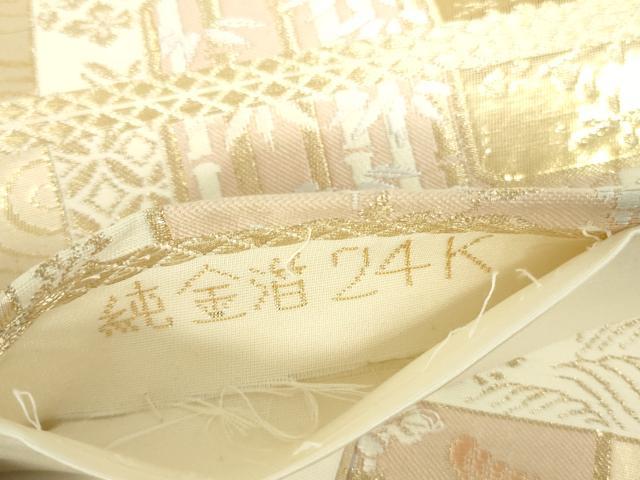 平和屋本店▼六通柄袋帯　唐織　風景色紙花鳥文　純金箔24K　正絹　逸品　DABI5498op