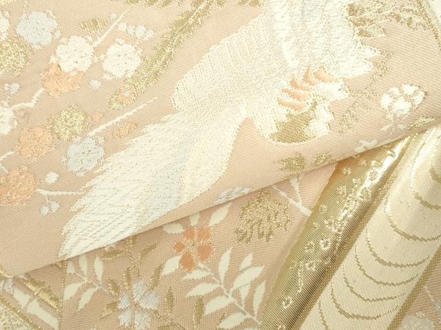 平和屋本店▼六通柄袋帯　唐織　風景色紙花鳥文　純金箔24K　正絹　逸品　DABI5498op