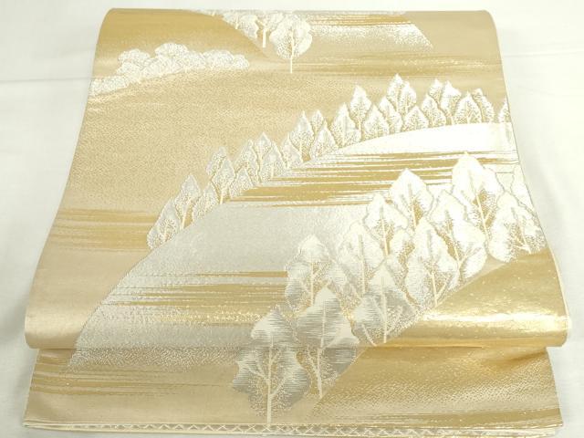 平和屋本店▼六通柄袋帯　樹林文　純金箔24K　正絹　逸品　DABI5499op