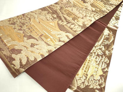 平和屋本店▼全通全景柄袋帯　風景文　24K二重箔　正絹　逸品　DABI5501op