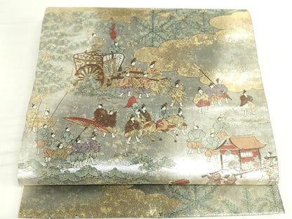 平和屋本店▼六通柄袋帯　王朝行列文　引箔　本金箔　正絹　逸品　DABI5505op