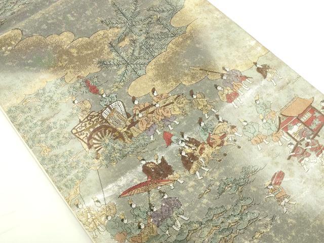 平和屋本店▼六通柄袋帯　王朝行列文　引箔　本金箔　正絹　逸品　DABI5505op