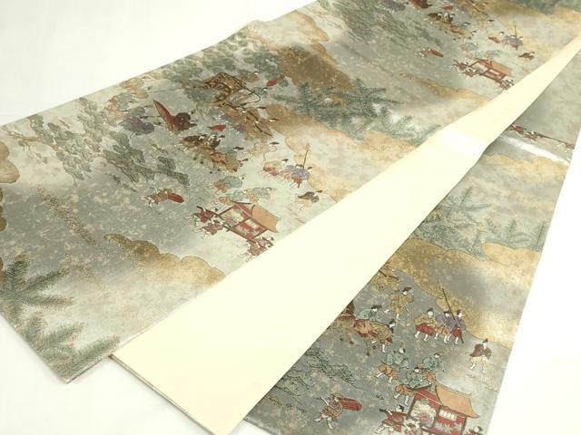 平和屋本店▼六通柄袋帯　王朝行列文　引箔　本金箔　正絹　逸品　DABI5505op