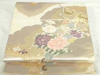 平和屋本店▼六通柄袋帯　唐織　几帳花文　弐拾四金二重織　正絹　逸品　DABI5506op