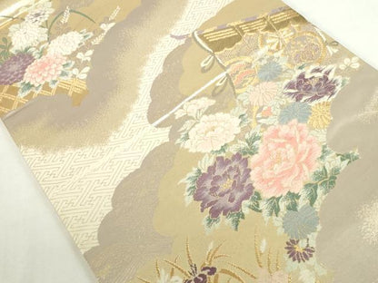 平和屋本店▼六通柄袋帯　唐織　几帳花文　弐拾四金二重織　正絹　逸品　DABI5506op