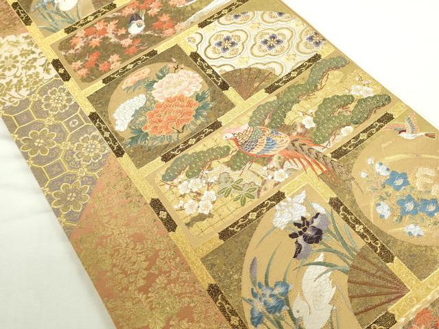 平和屋本店▼六通柄袋帯　唐織　名物裂に書院花鳥文　純金箔　正絹　逸品　DABI5507op