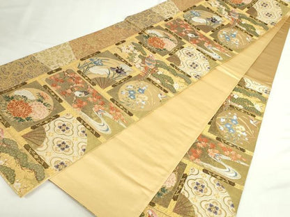 平和屋本店▼六通柄袋帯　唐織　名物裂に書院花鳥文　純金箔　正絹　逸品　DABI5507op