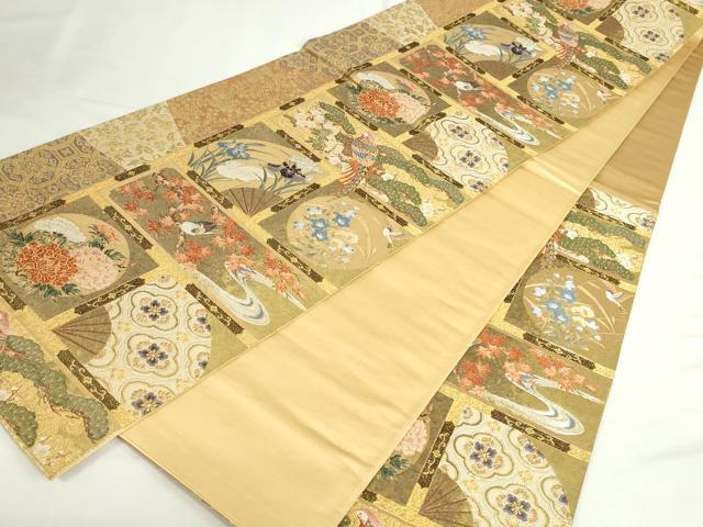 平和屋本店▼六通柄袋帯　唐織　名物裂に書院花鳥文　純金箔　正絹　逸品　DABI5507op