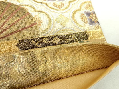 平和屋本店▼六通柄袋帯　唐織　名物裂に書院花鳥文　純金箔　正絹　逸品　DABI5507op