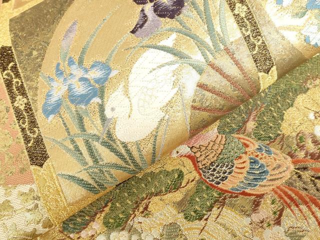 平和屋本店▼六通柄袋帯　唐織　名物裂に書院花鳥文　純金箔　正絹　逸品　DABI5507op