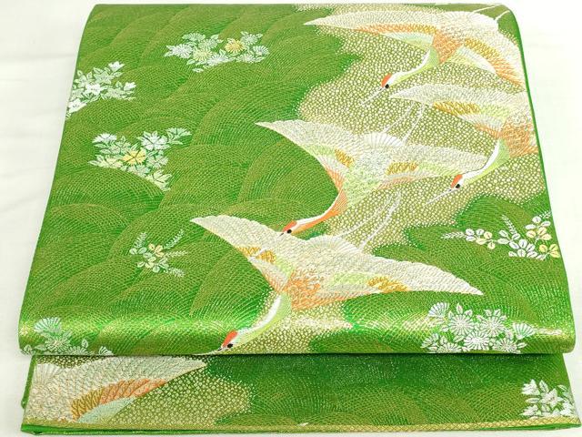平和屋本店▼六通柄袋帯　唐織　飛鶴花文　九百錦純金箔24K　正絹　逸品　DABI5508op