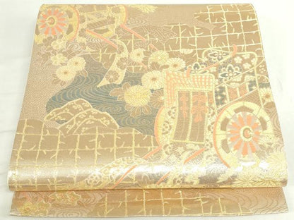 平和屋本店▼六通柄袋帯　御所車　純金箔二重織　正絹　逸品　未使用　DABI5509op