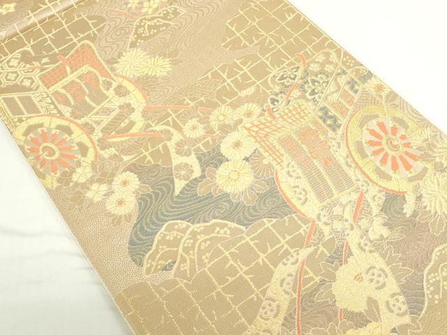平和屋本店▼六通柄袋帯　御所車　純金箔二重織　正絹　逸品　未使用　DABI5509op