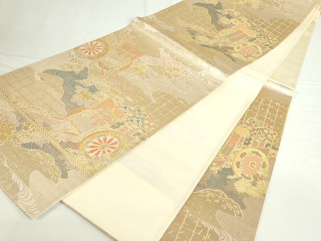 平和屋本店▼六通柄袋帯　御所車　純金箔二重織　正絹　逸品　未使用　DABI5509op
