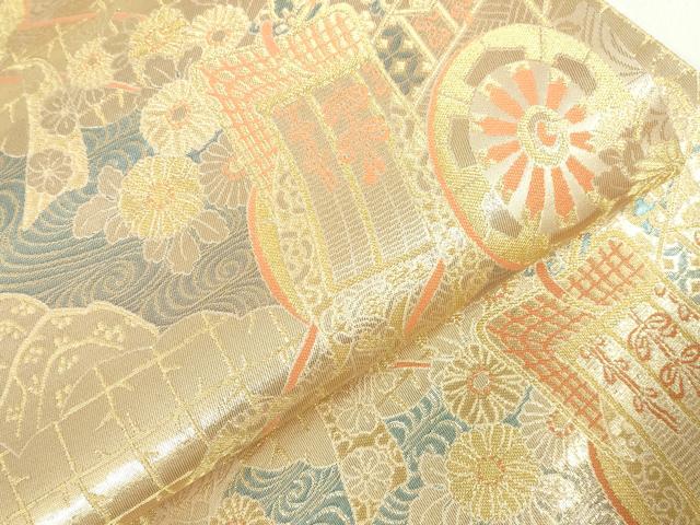 平和屋本店▼六通柄袋帯　御所車　純金箔二重織　正絹　逸品　未使用　DABI5509op