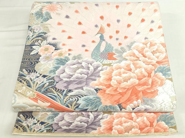 平和屋本店▼六通柄袋帯　唐織　孔雀華美　九百錦純金箔　正絹　逸品　DABI5510op