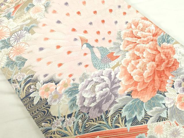 平和屋本店▼六通柄袋帯　唐織　孔雀華美　九百錦純金箔　正絹　逸品　DABI5510op