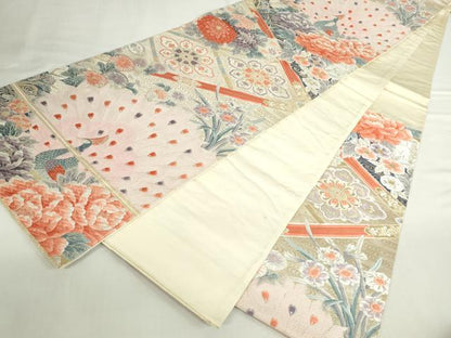 平和屋本店▼六通柄袋帯　唐織　孔雀華美　九百錦純金箔　正絹　逸品　DABI5510op