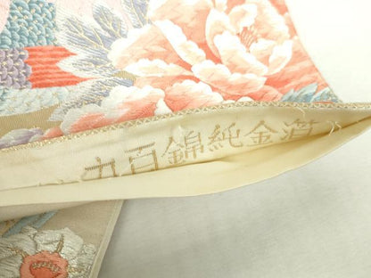 平和屋本店▼六通柄袋帯　唐織　孔雀華美　九百錦純金箔　正絹　逸品　DABI5510op