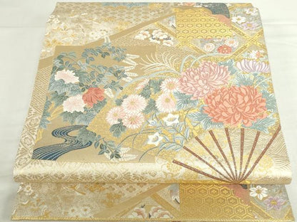 平和屋本店▼六通柄袋帯　唐織　四季花競　本金箔　正絹　逸品　DABI5512op