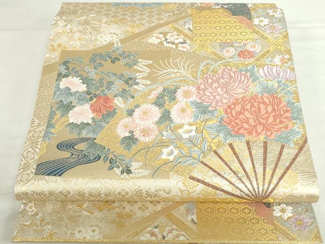 平和屋本店▼六通柄袋帯　唐織　四季花競　本金箔　正絹　逸品　DABI5512op