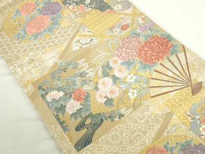 平和屋本店▼六通柄袋帯　唐織　四季花競　本金箔　正絹　逸品　DABI5512op