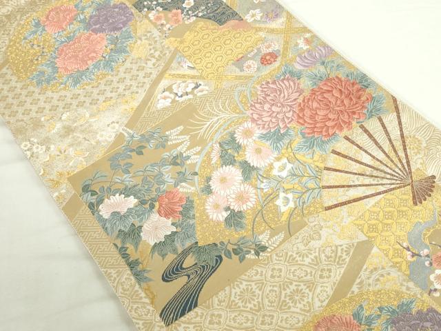 平和屋本店▼六通柄袋帯　唐織　四季花競　本金箔　正絹　逸品　DABI5512op