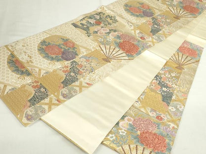 平和屋本店▼六通柄袋帯　唐織　四季花競　本金箔　正絹　逸品　DABI5512op