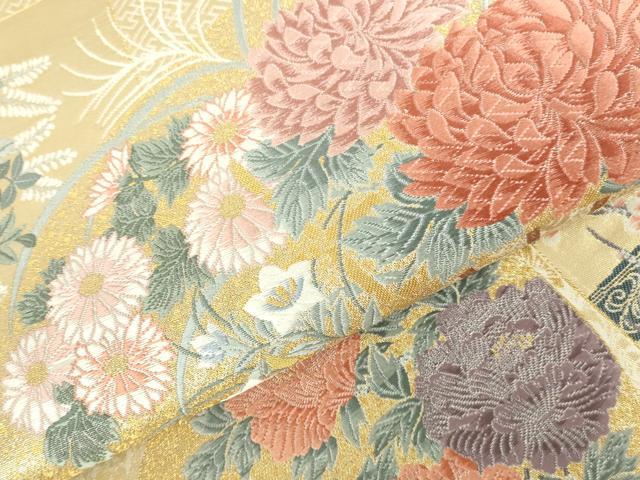 平和屋本店▼六通柄袋帯　唐織　四季花競　本金箔　正絹　逸品　DABI5512op