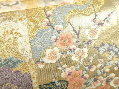 平和屋本店▼六通柄袋帯　唐織　四季花競　本金箔　正絹　逸品　DABI5512op