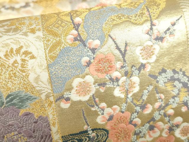 平和屋本店▼六通柄袋帯　唐織　四季花競　本金箔　正絹　逸品　DABI5512op