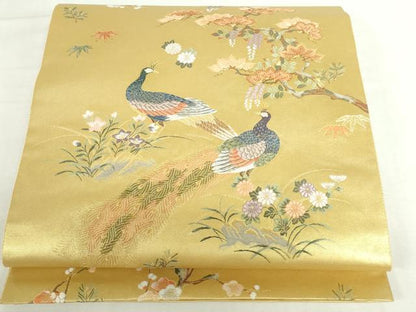 平和屋本店●太鼓柄袋帯　唐織　孔雀絵文　金泥箔　本金箔　正絹　逸品　DABI5513op